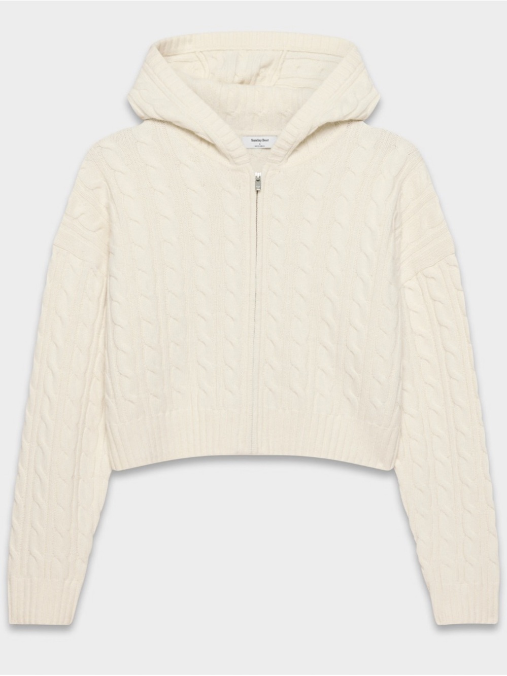 Aritzia Cream Cable-Knit Zip Hoodie